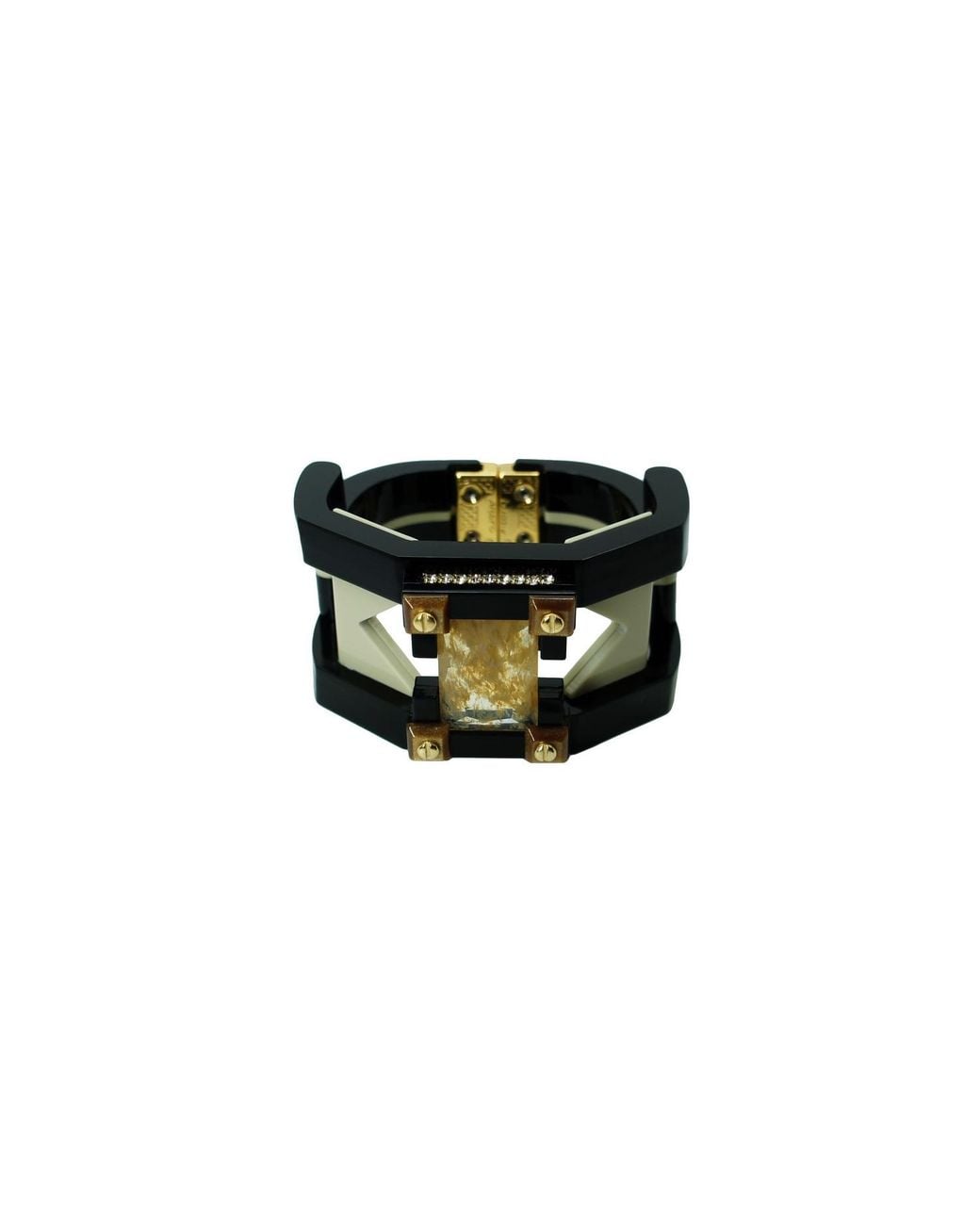 Gissa Bicalho Black Handmade Acrylic Bracelet Deco Rectangular Shaped Stone Kahki