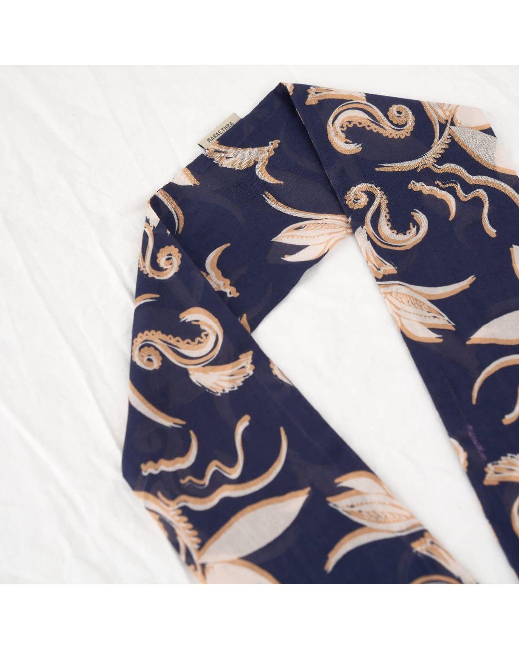 Maraethra Blue Dancing Floral Cotton Tie Scarf