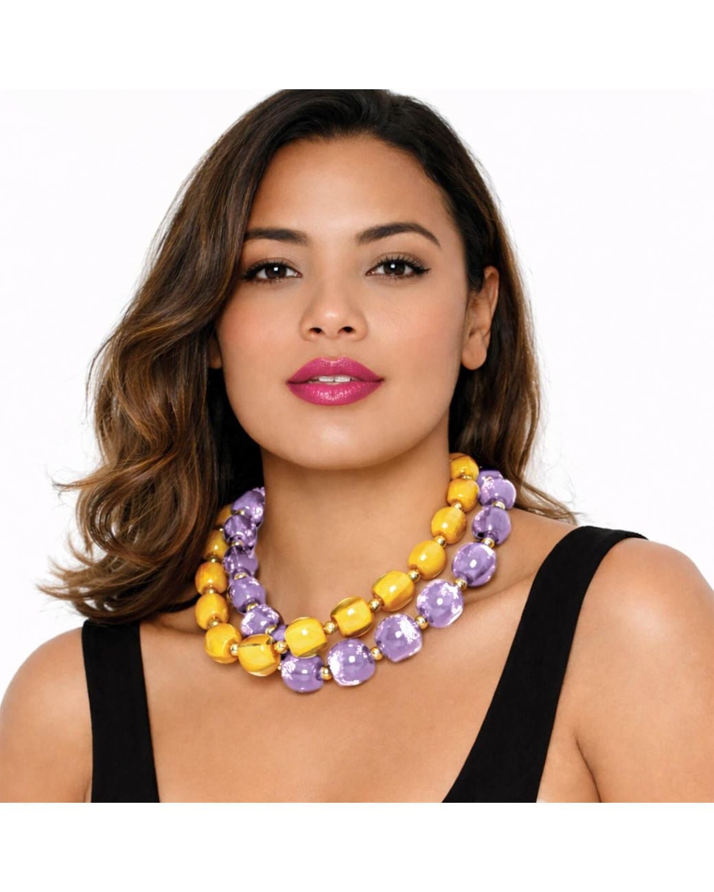 Gold & Honey Yellow Beaded Lucite Necklace For Brunch