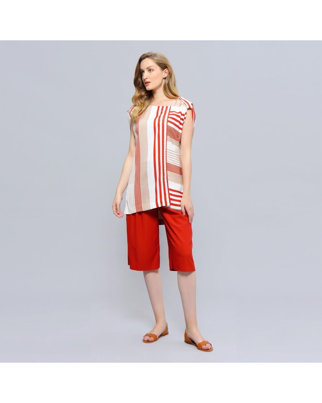 Smart and Joy Red Long Stripe Print Game Top