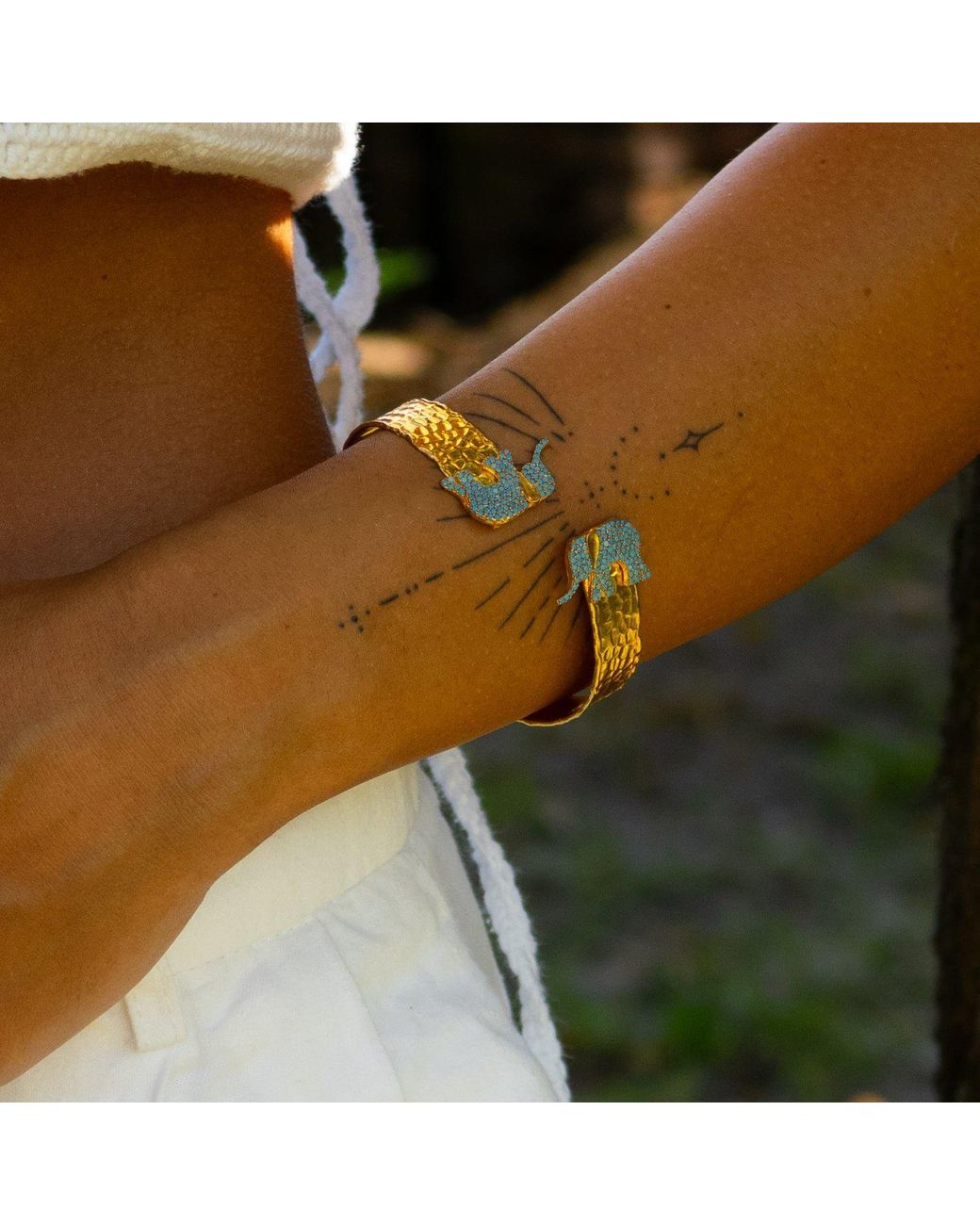 Ebru Jewelry Metallic Guardian Elephant Cuff Bracelet