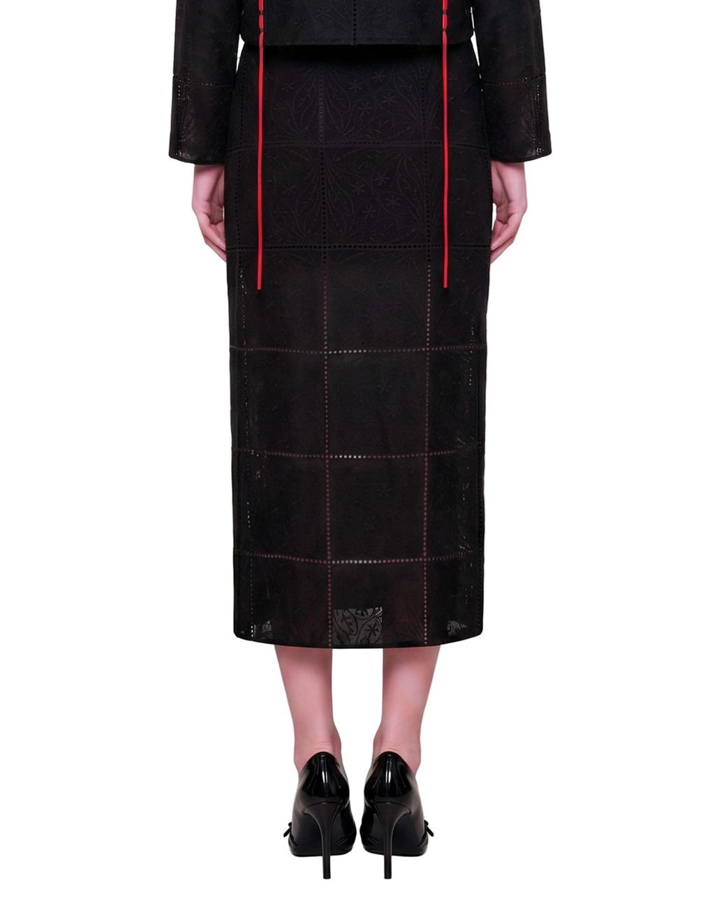Pcfg Black The Broderie Anglaise Edit Embroidered Slit Maxi Skirt