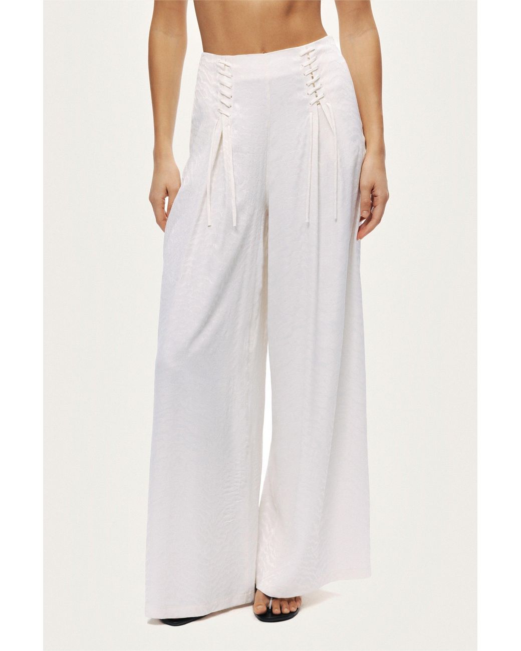 Nocturne White Lace-Up Wide-Leg Pants