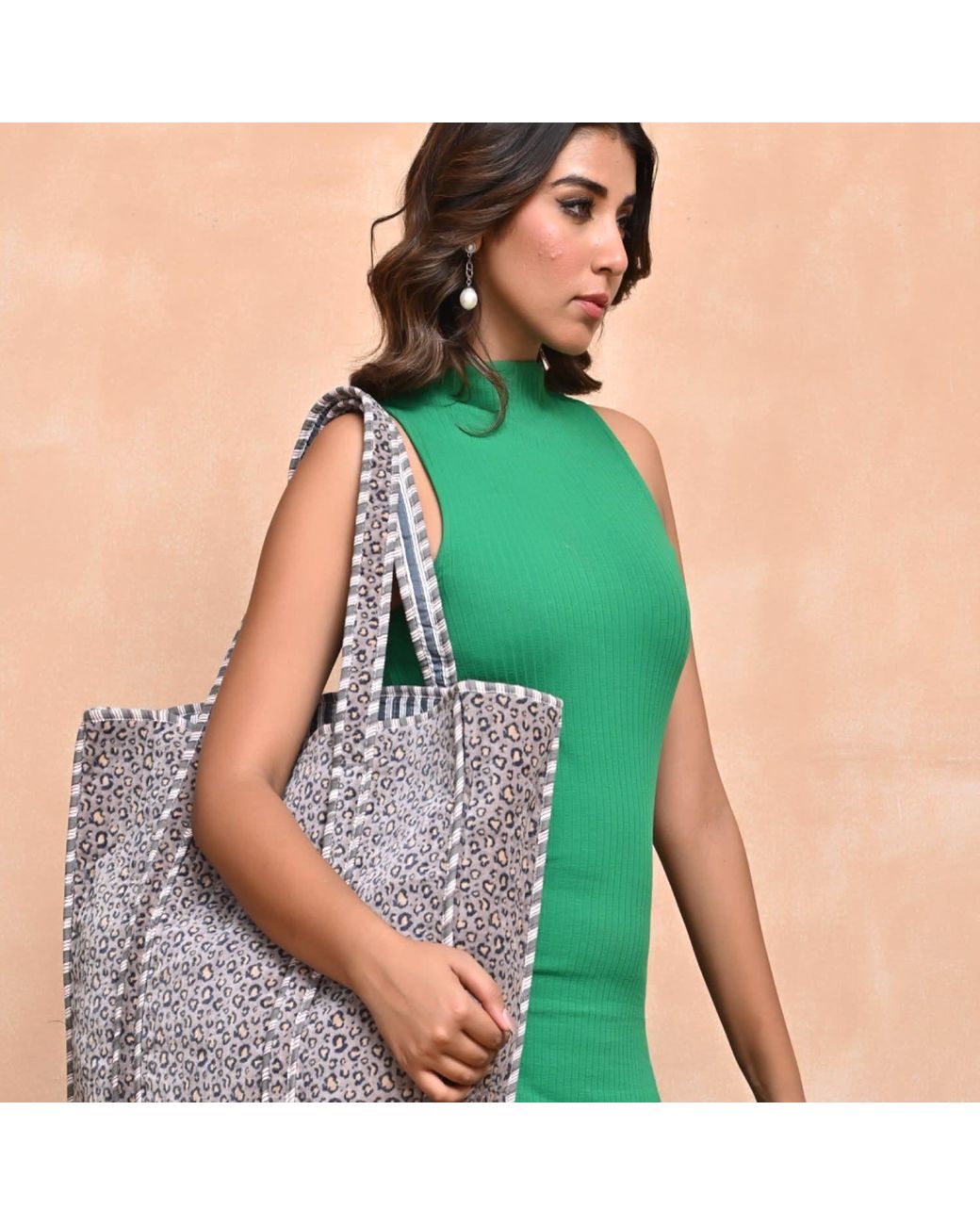 Conscious Yoga Collective Gray The Velvet Leopard Tote
