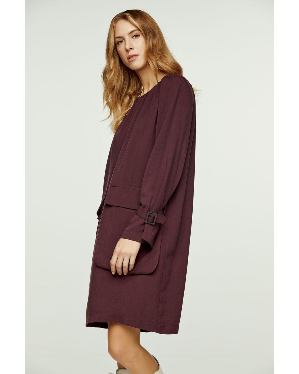Conquista Purple Burgundy Pocket Detail Tencel Dress