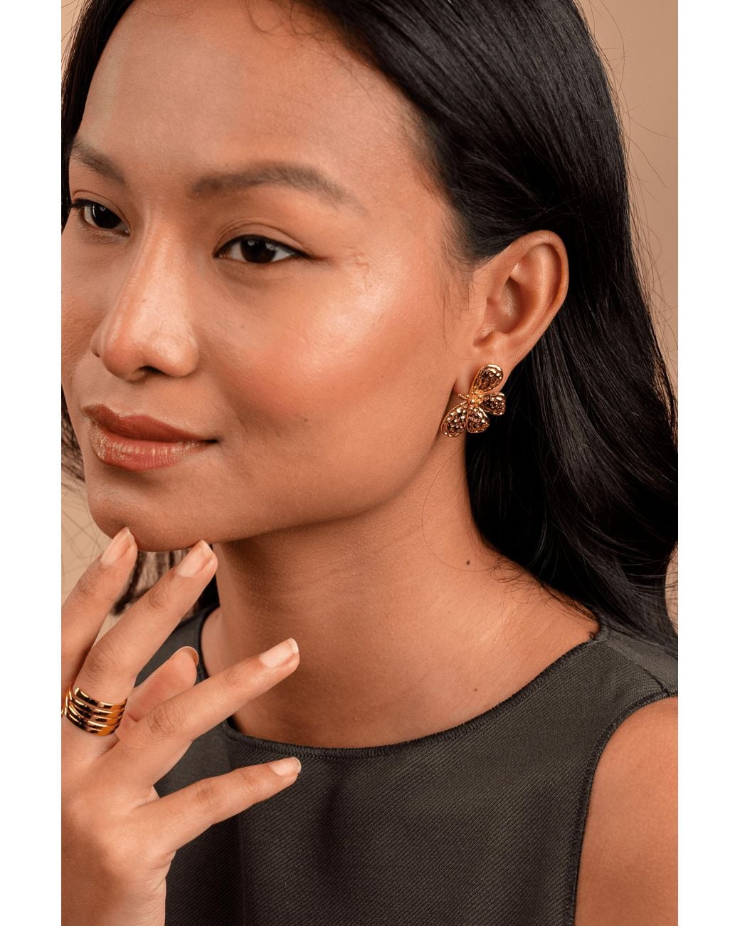 Zynnia Collective Metallic Textured Bloom Studs