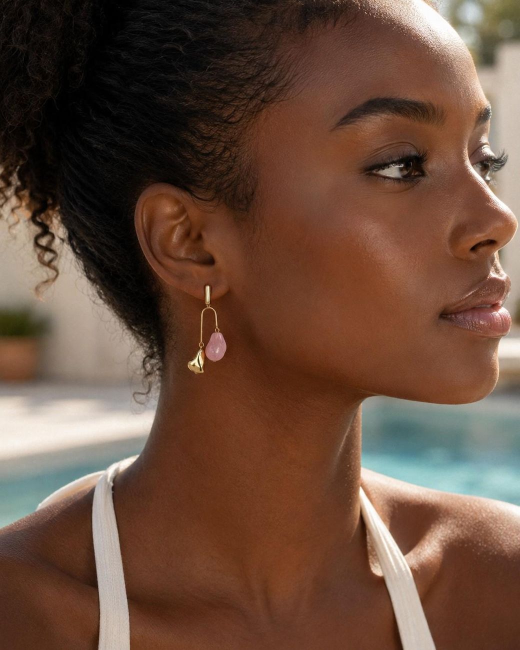 By Ozge Pink Modern Summer Plated & Marble Drop Earrings