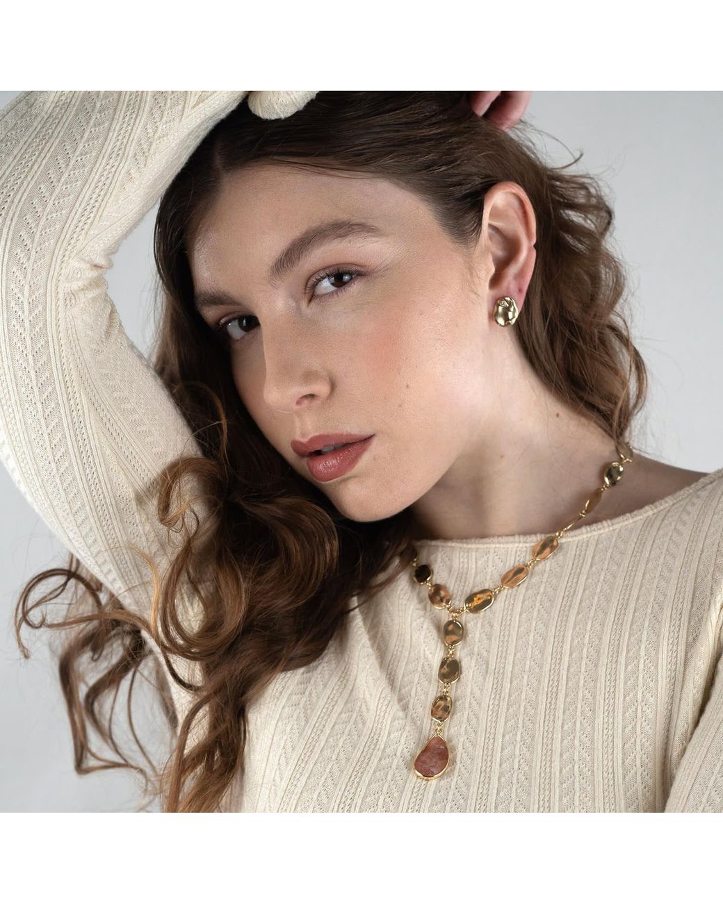 Rare Matters Jewelry Metallic Golden Drift Strawberry Quartz Statement Necklace