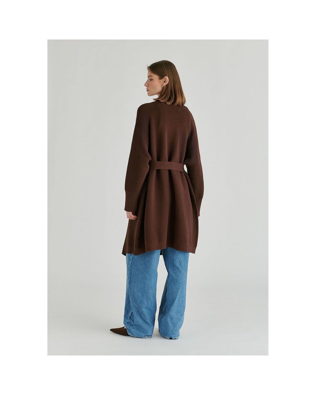 Paisie Brown Draped Collar Ribbed Cardigan