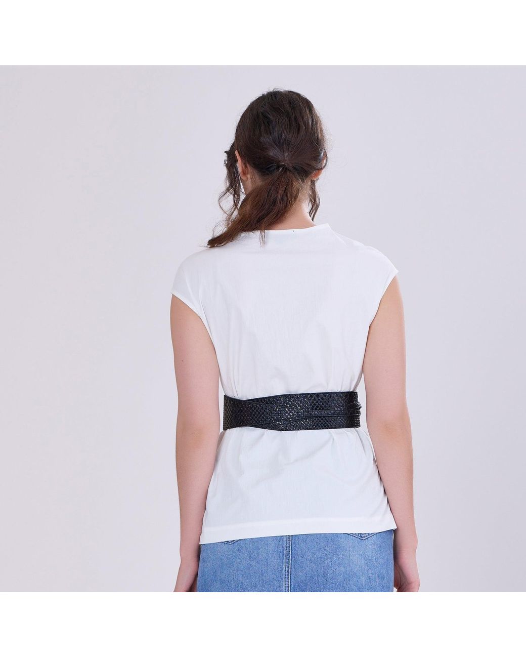 Smart and Joy White Double Breasted Pleated Asymmetric Top