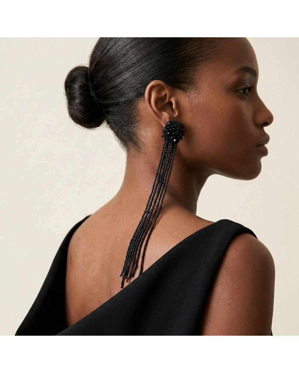 Jaredjamin Black Serafina Beaded Clip Earrings