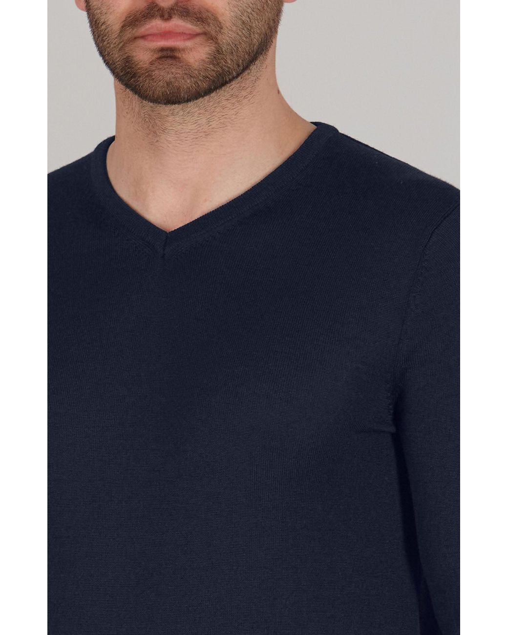 Paul James Knitwear Blue Extra Fine Merino Wool Chester V-Neck Jumper for men