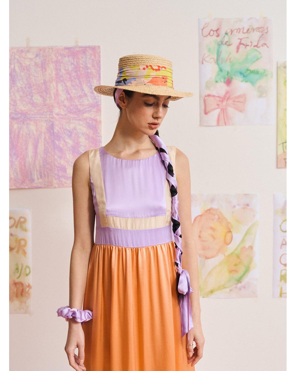 Lost Pattern Yellow Frida's Garden Raffia Hat With Ribbon Band