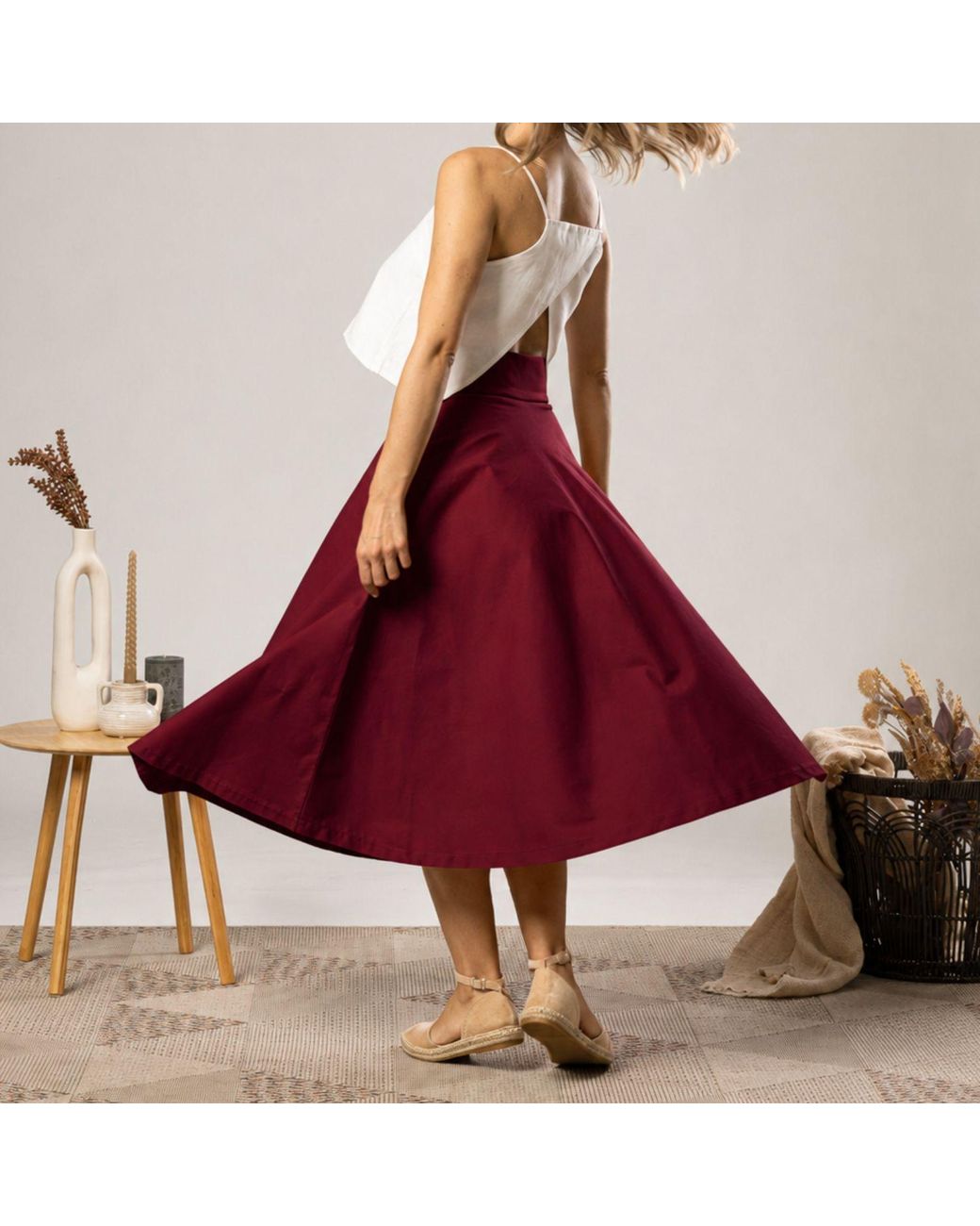 Nikka Place Midi Flared Cotton Skirt With Pockets