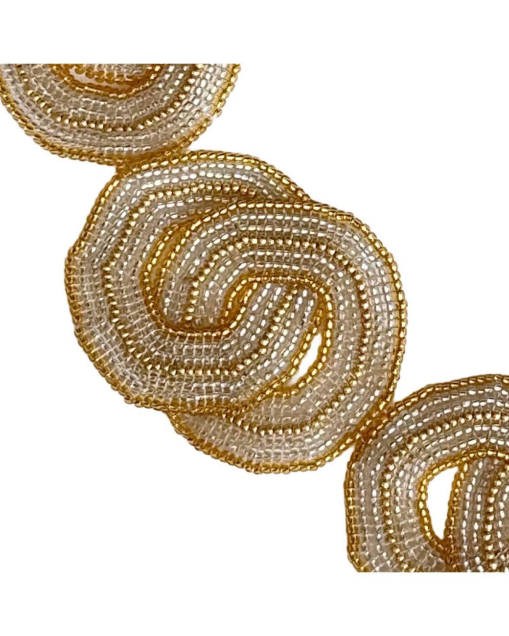 Iliana Arrazola Metallic Crisscrossed Circle Necklace, Glass Beads, Beaded Jewelry
