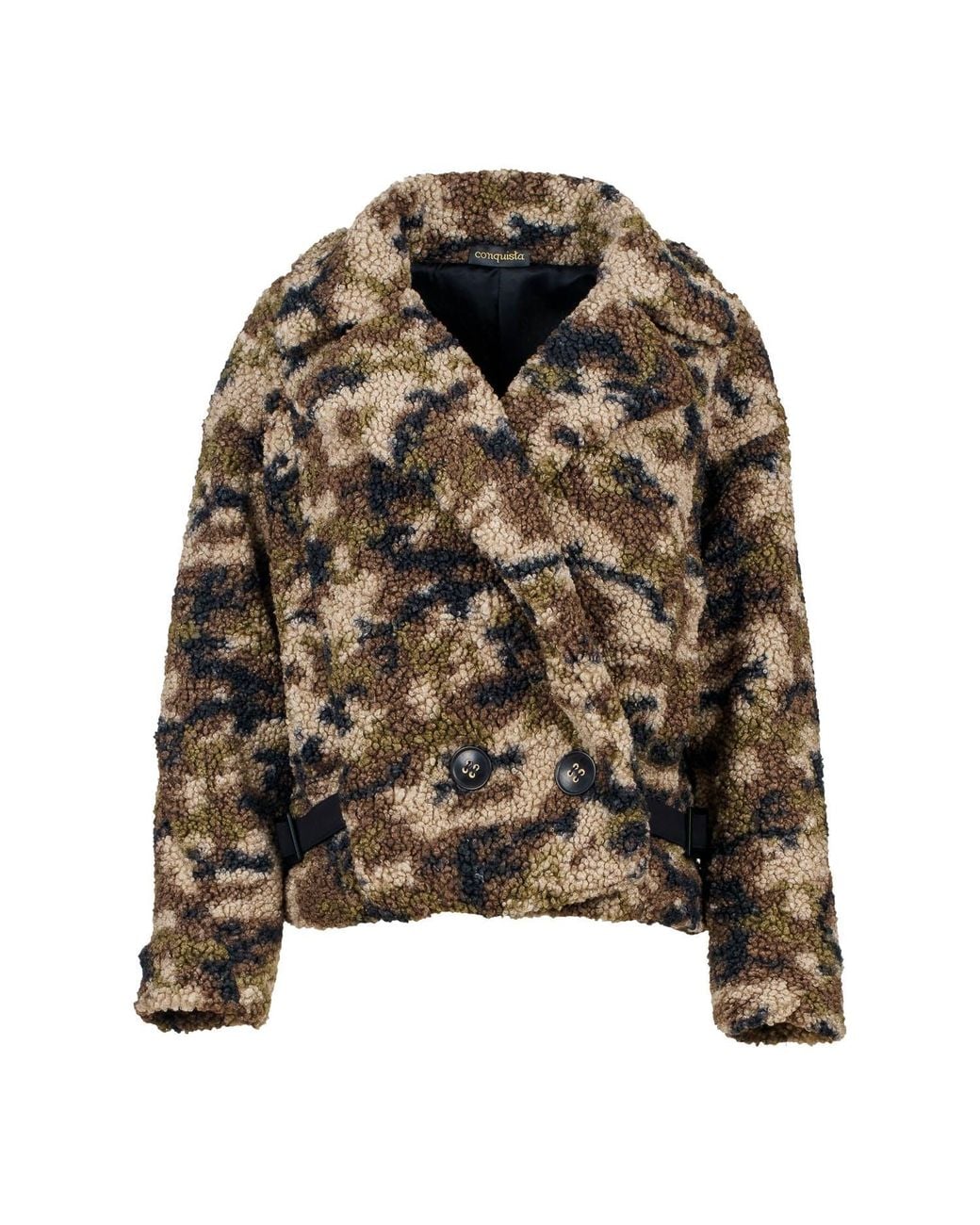 Conquista Black Print Faux Fur Button Jacket