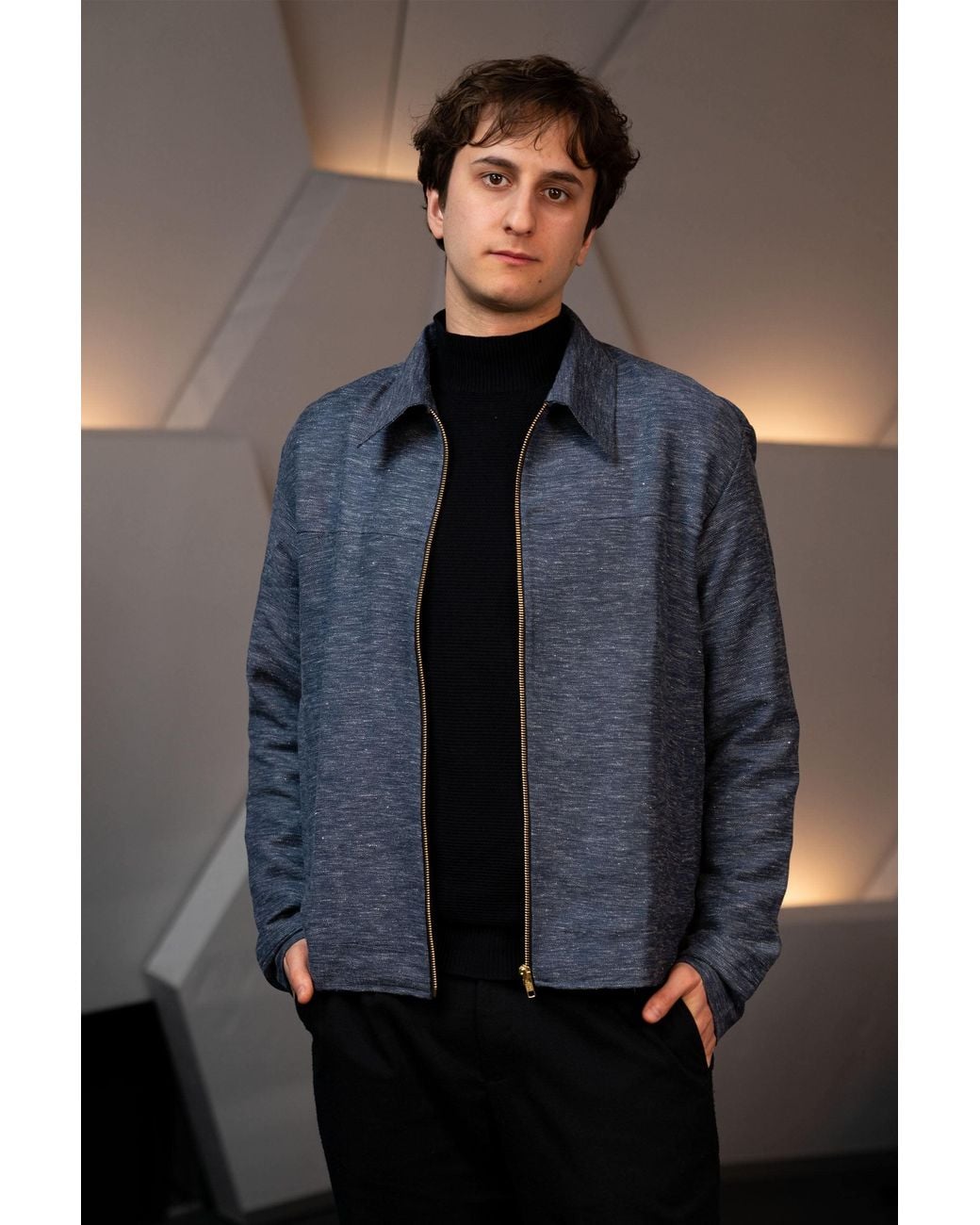 Stovaria Blue Linen Cotton Blend Jacket for men