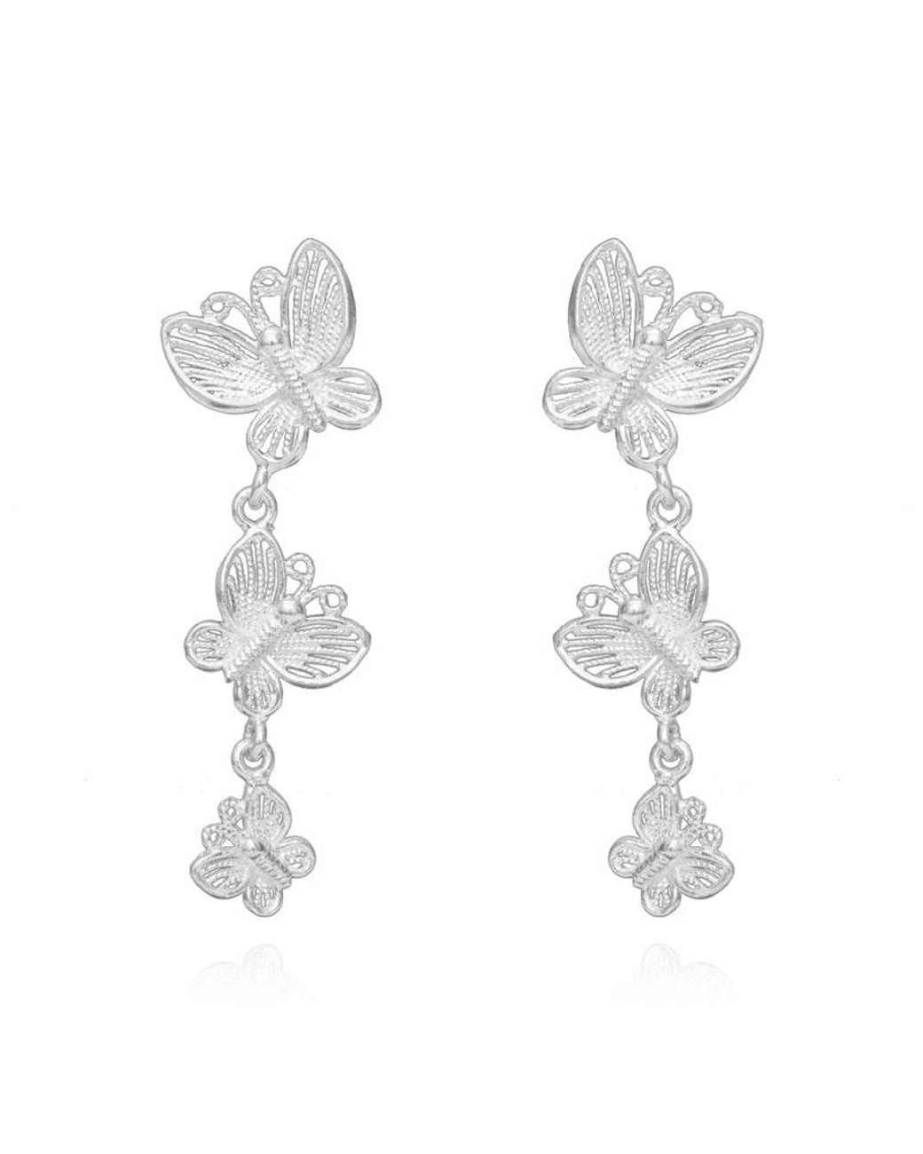Far East Jewelry White Handcrafted Butterfly Shadow Earrings