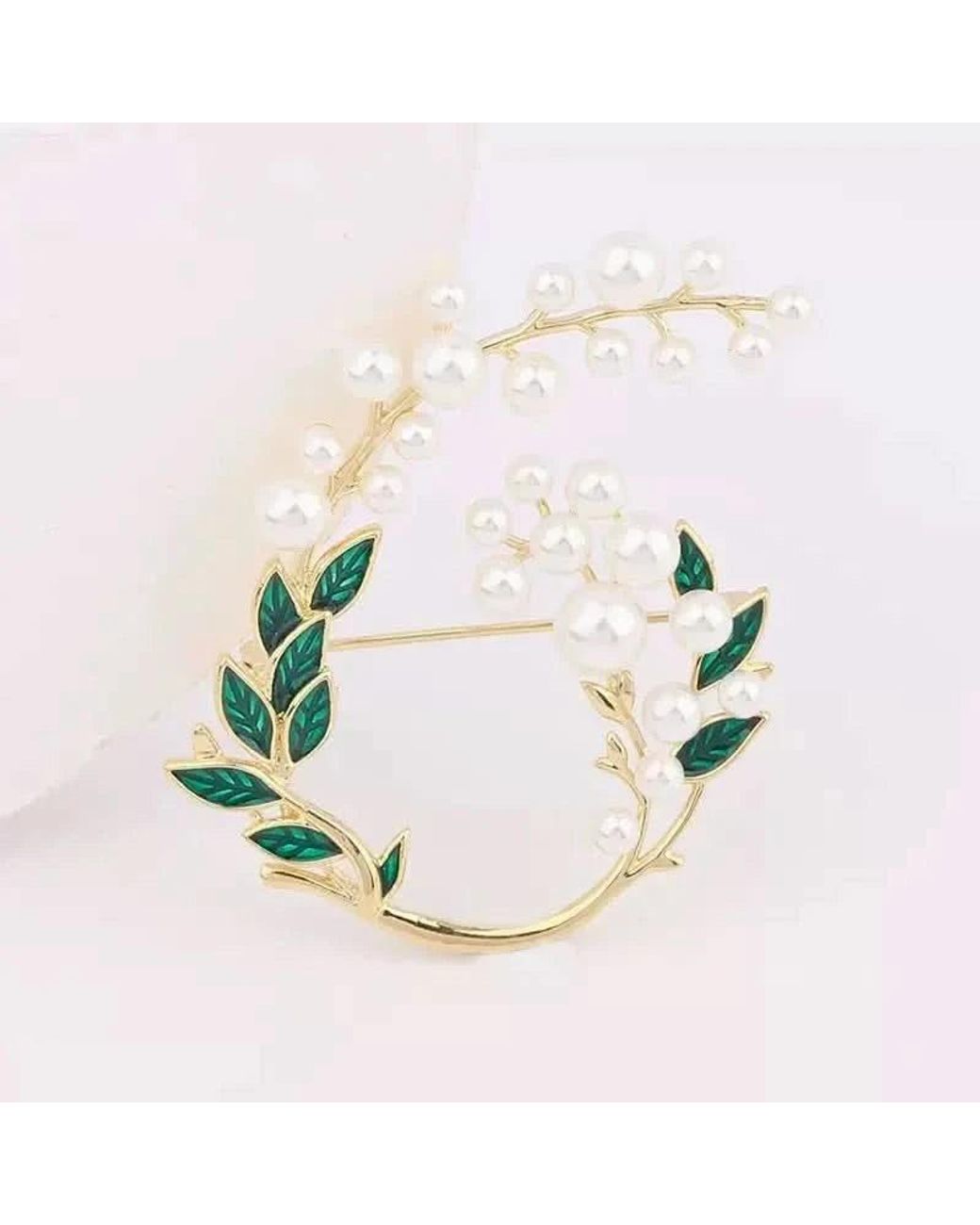 Angel Barocco Metallic Pearl Leaf Brooch