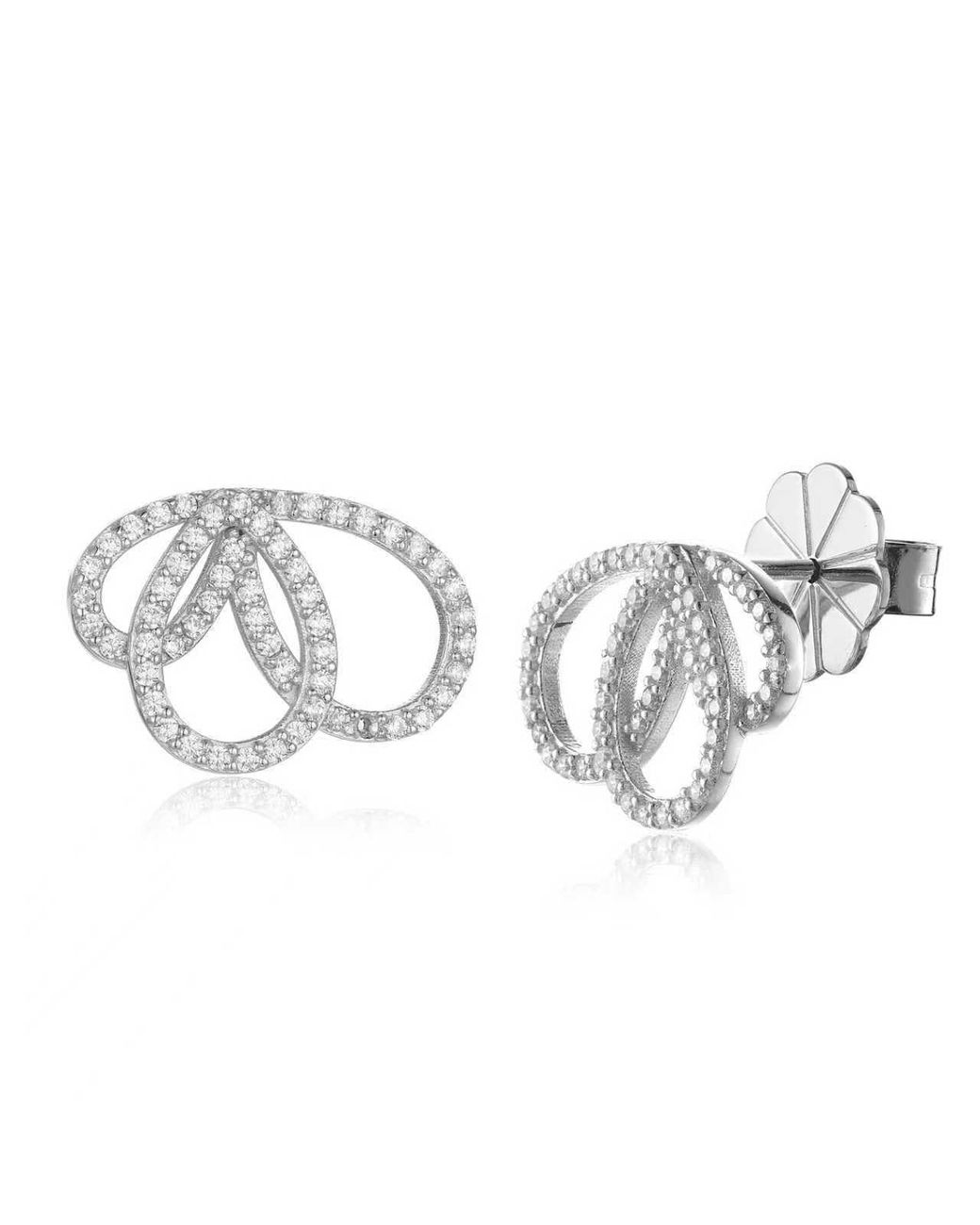 Lioness by Tf Metallic Marise Winged Studs Solid Sterling, Rhodium-Plated, Moissanite
