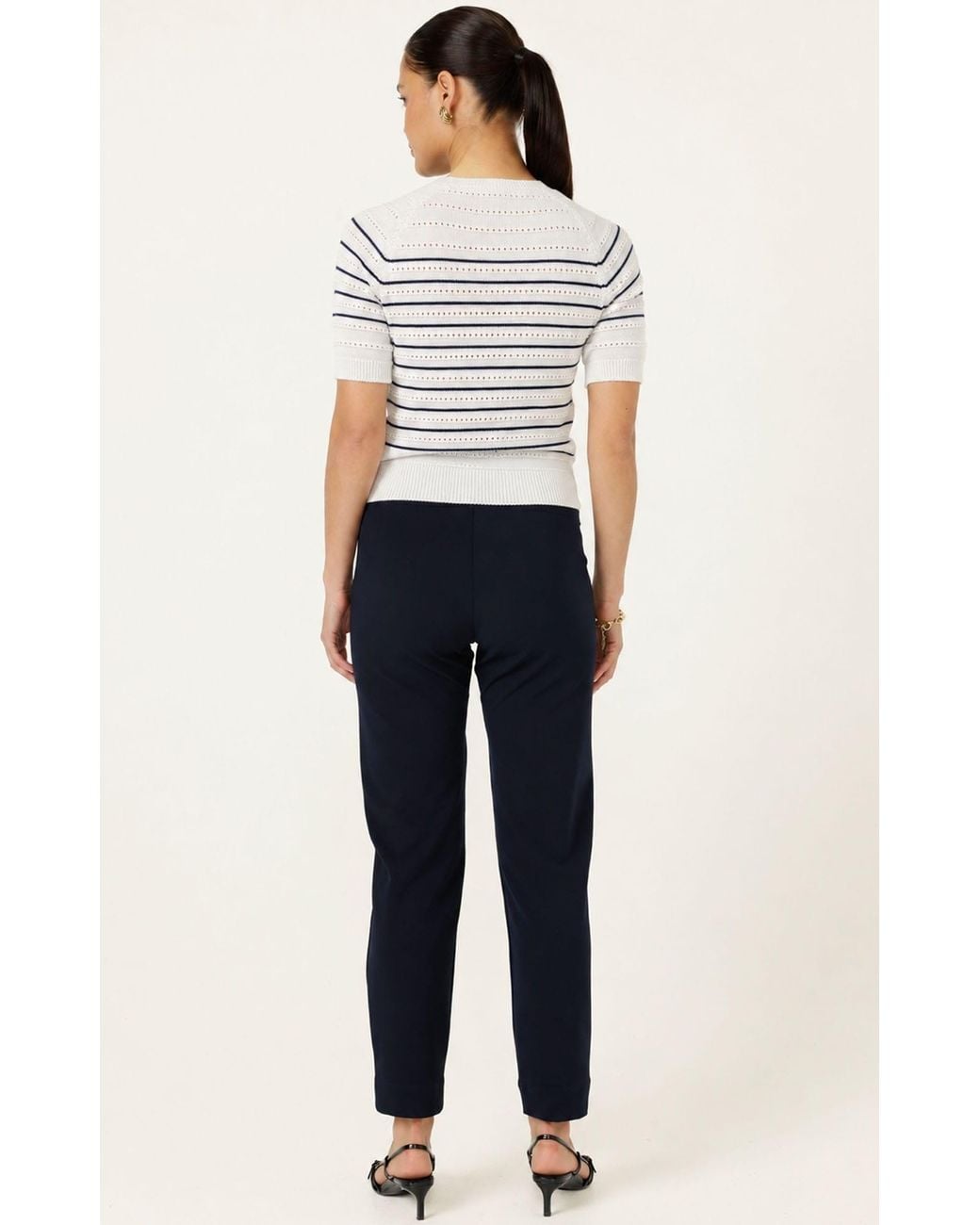 SACHA DRAKE White Eyelet Stripe Knit Top