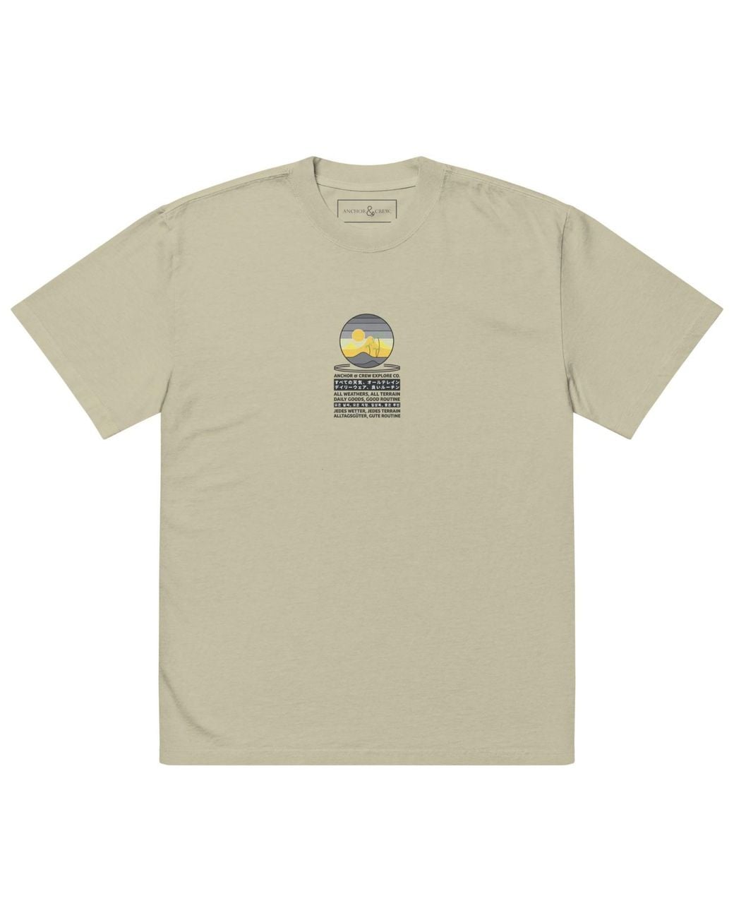 Anchor and Crew Natural Neutrals Faded Eucalyptus Desert Surf Explore Co. Oversized Cotton T-Shirt