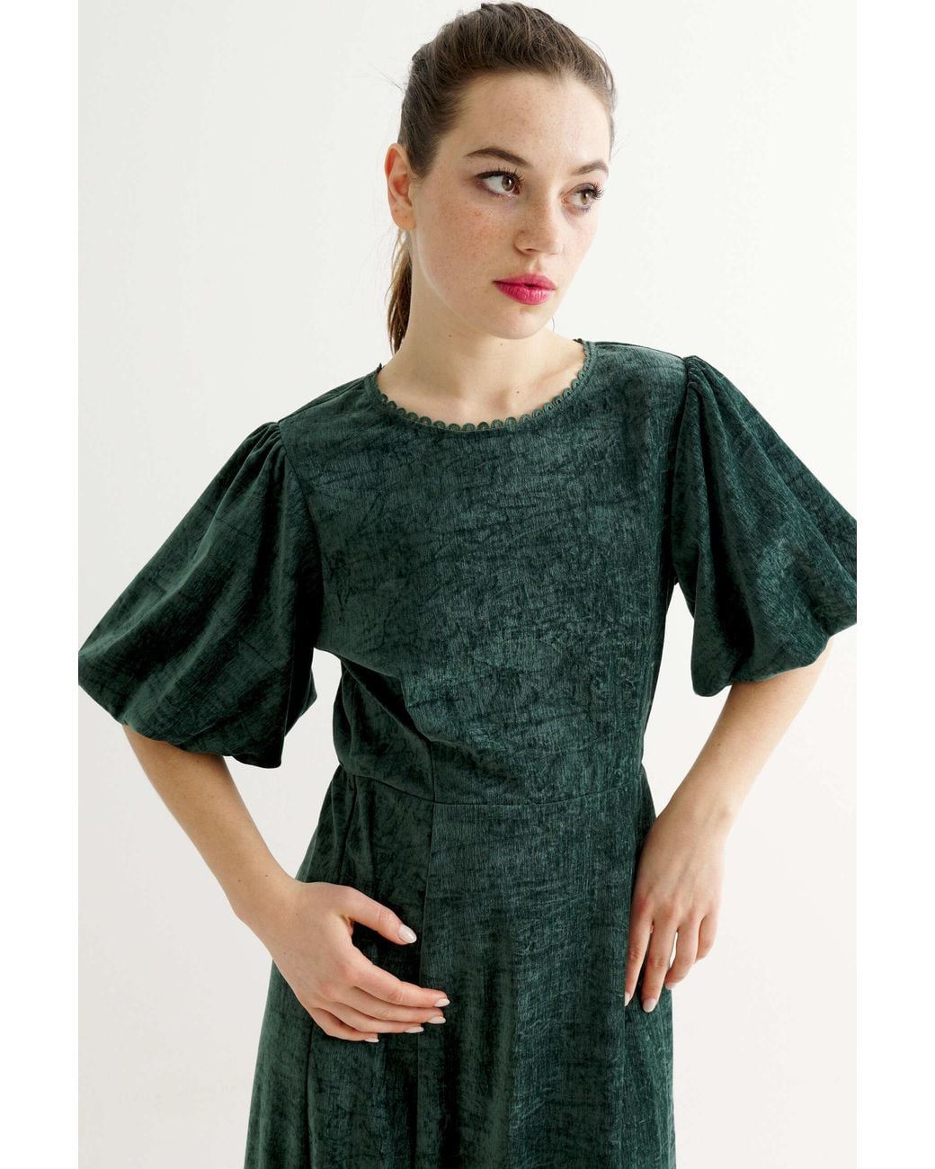 Louche Green Philo Matte Velvet Midaxi Dress