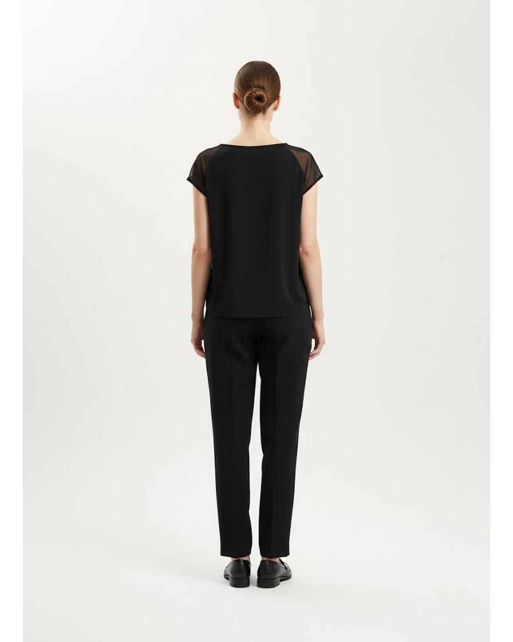 Conquista Black Sheer Stripe Contrast Top