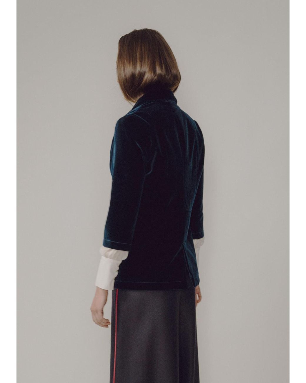 BEIRA Blue Maggie Longline Tailored Velvet Jacket