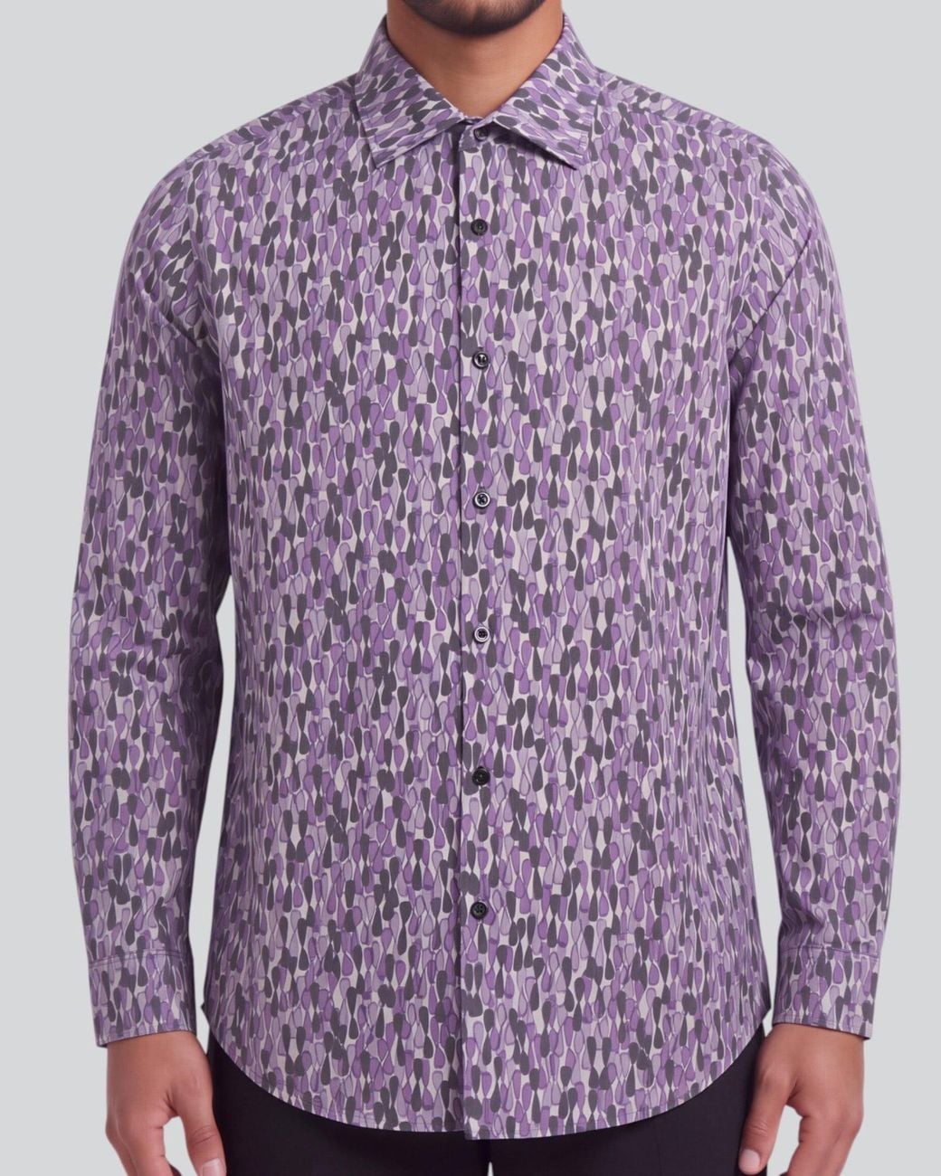 Lords of Harlech Blue Norman Slalom Aubergine Printed Cotton Long-Sleeve Shirt for men