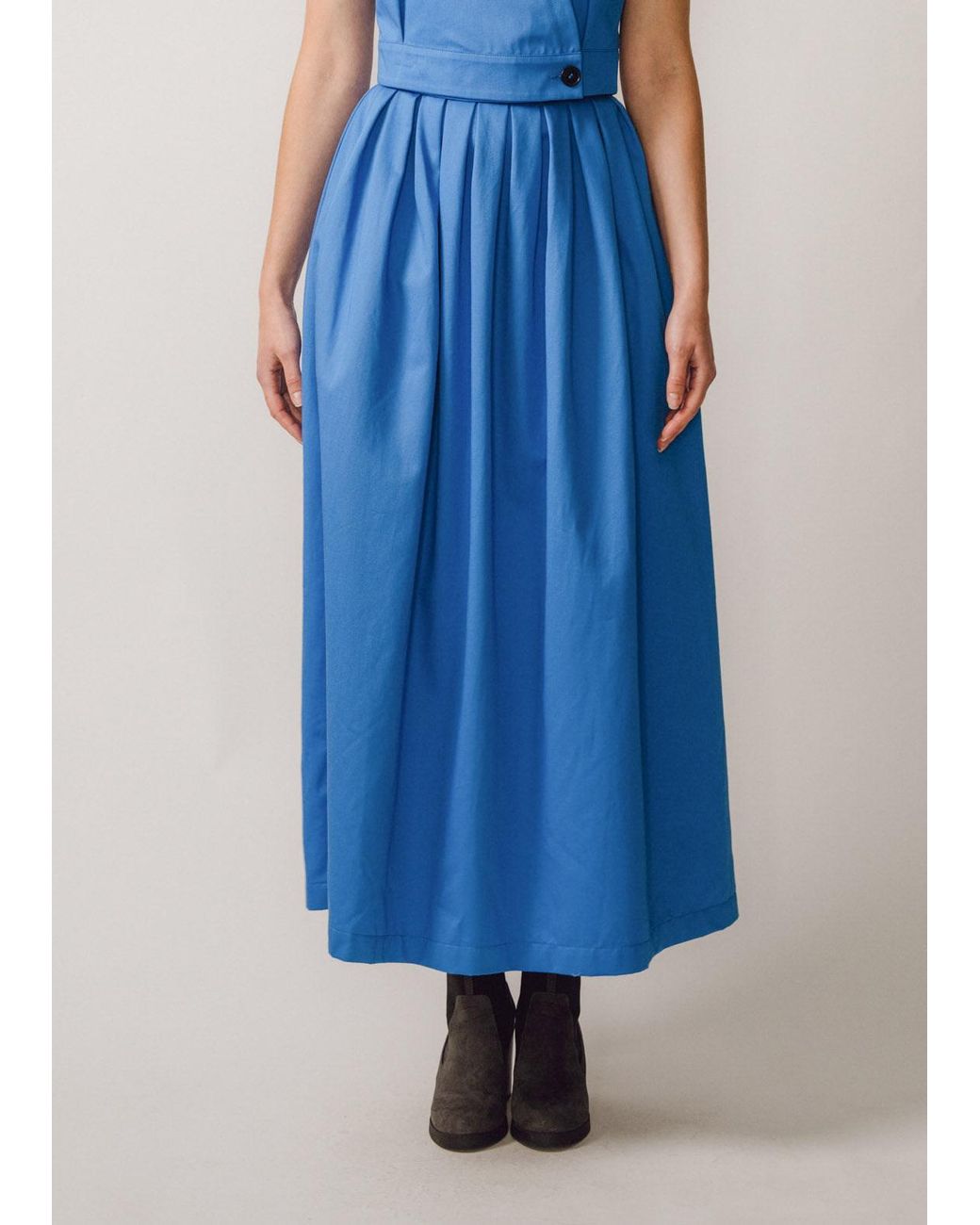 BEIRA Blue Anna Full-Length Cornflower Pleated Cotton Skirt