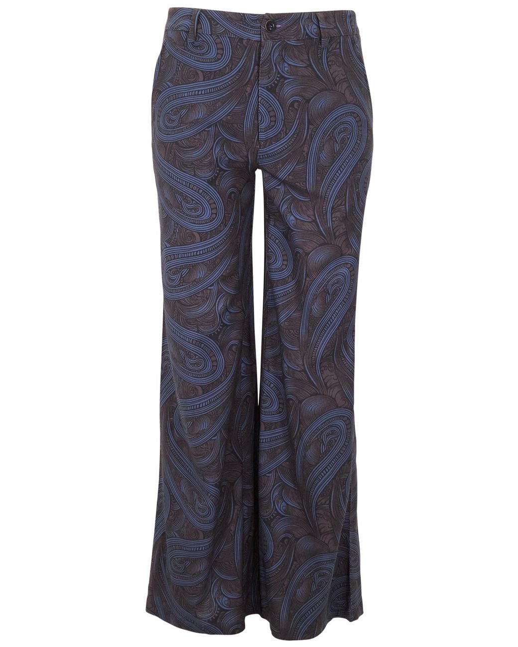 Lords of Harlech Blue Pheobe Paisley Badalona Brownie Wool Straight-Leg Pant