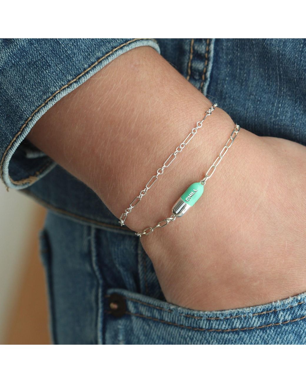 Kris Nations Green Chill Pill Enamel Bracelet Sterling Silver & Turquoise Enamel