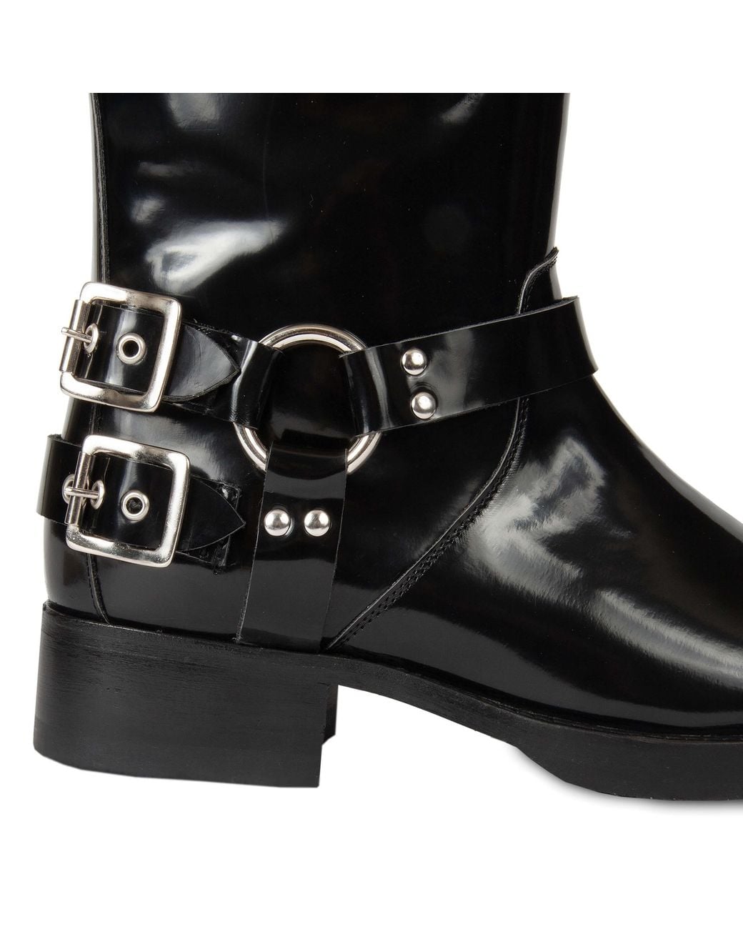 Urbnkicks Black Tall Biker Patent Boots