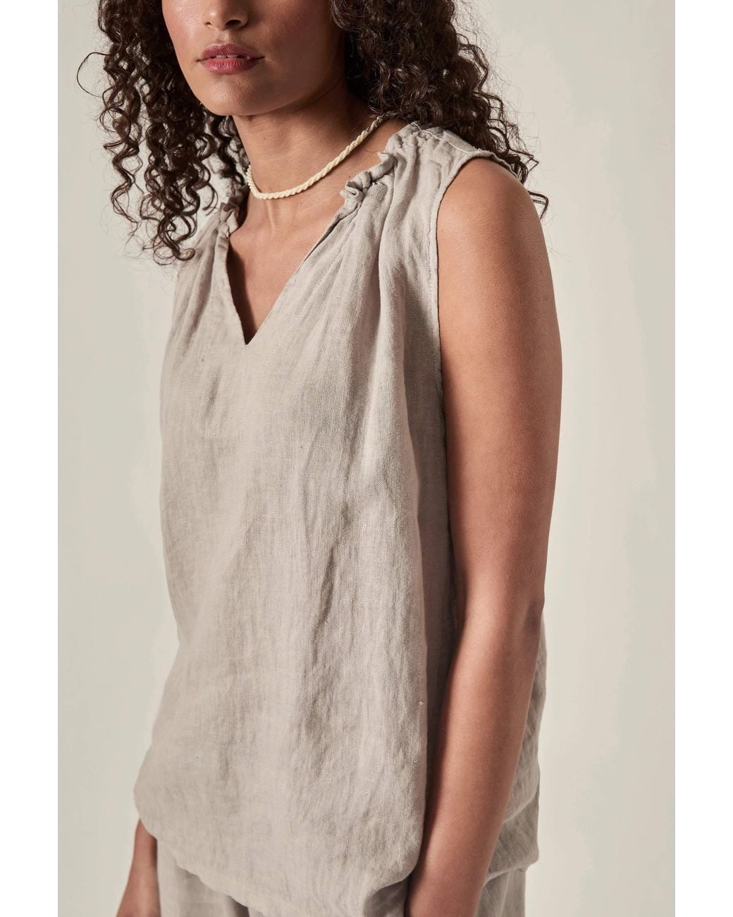 James Lakeland Gray Neutrals Taupe Pure Linen Sleeveless Top