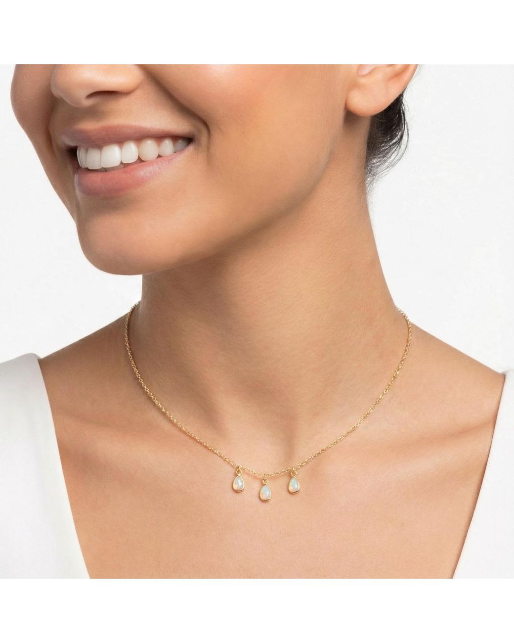 Native Gem Metallic Raindrops Trio Opal Necklace