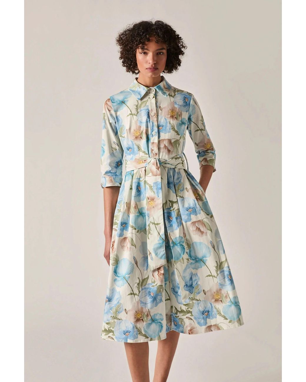 James Lakeland Blue Bloom Cotton Midi Dress