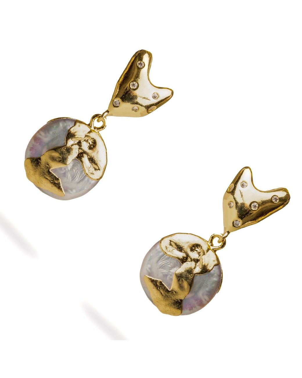 Ebru Jewelry Metallic Love Melted & Diamond Heart Stud Pearl Drop Earrings