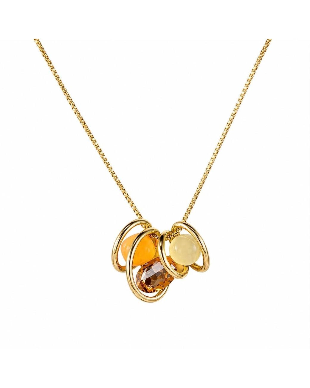 By Ozge Metallic Neutrals Solar Harmony Amber & Ivory Plated Pendant Necklace