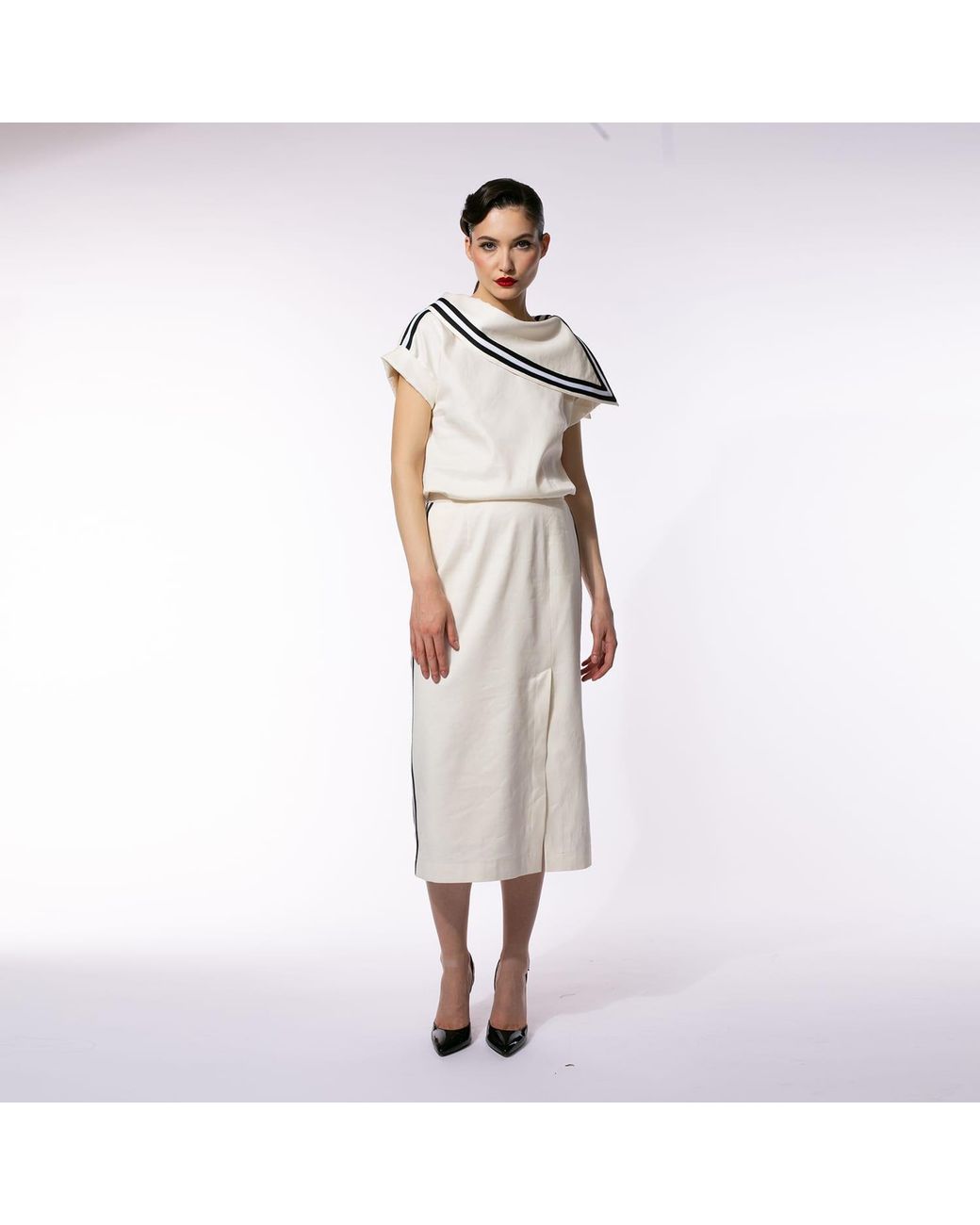 Larisa Dragna White Sailor Top With Removable Collar