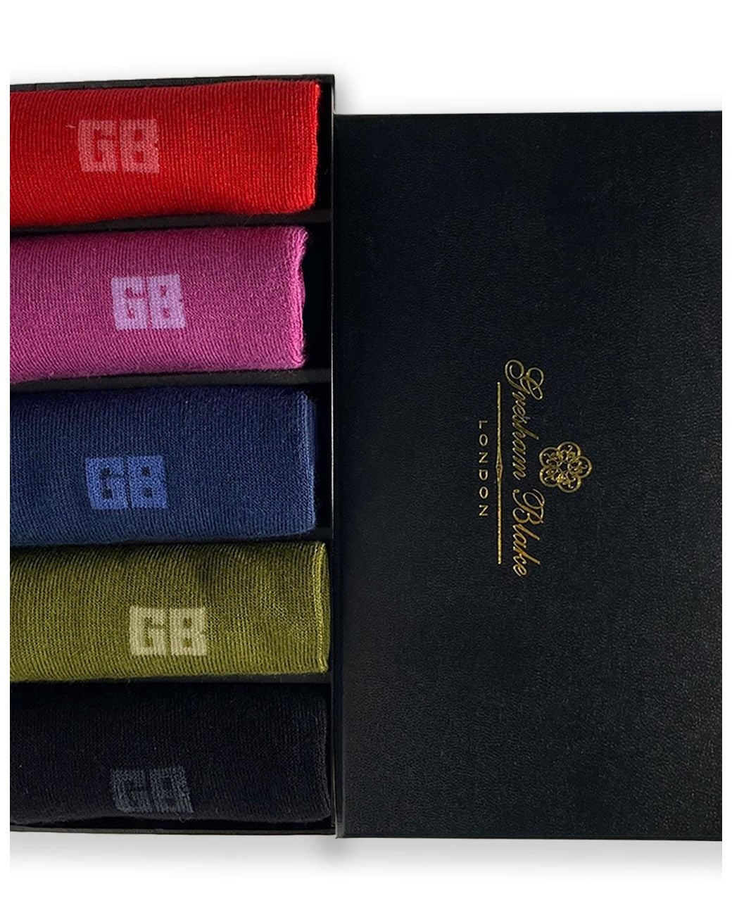 Gresham Blake Red Monogram Bamboo Sock Box Set for men