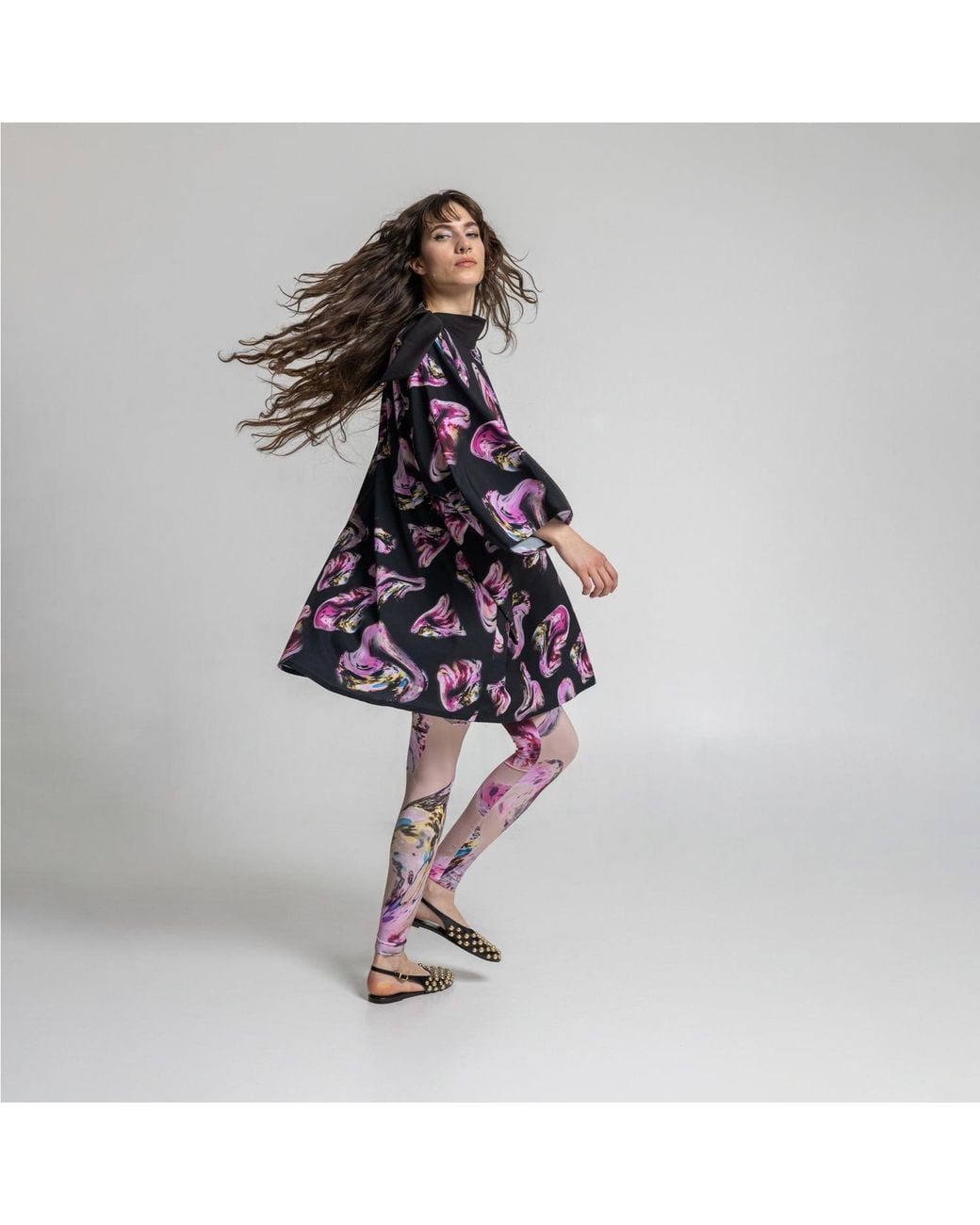 ARTISTA Black Rose Silky High Neck Mini Dress