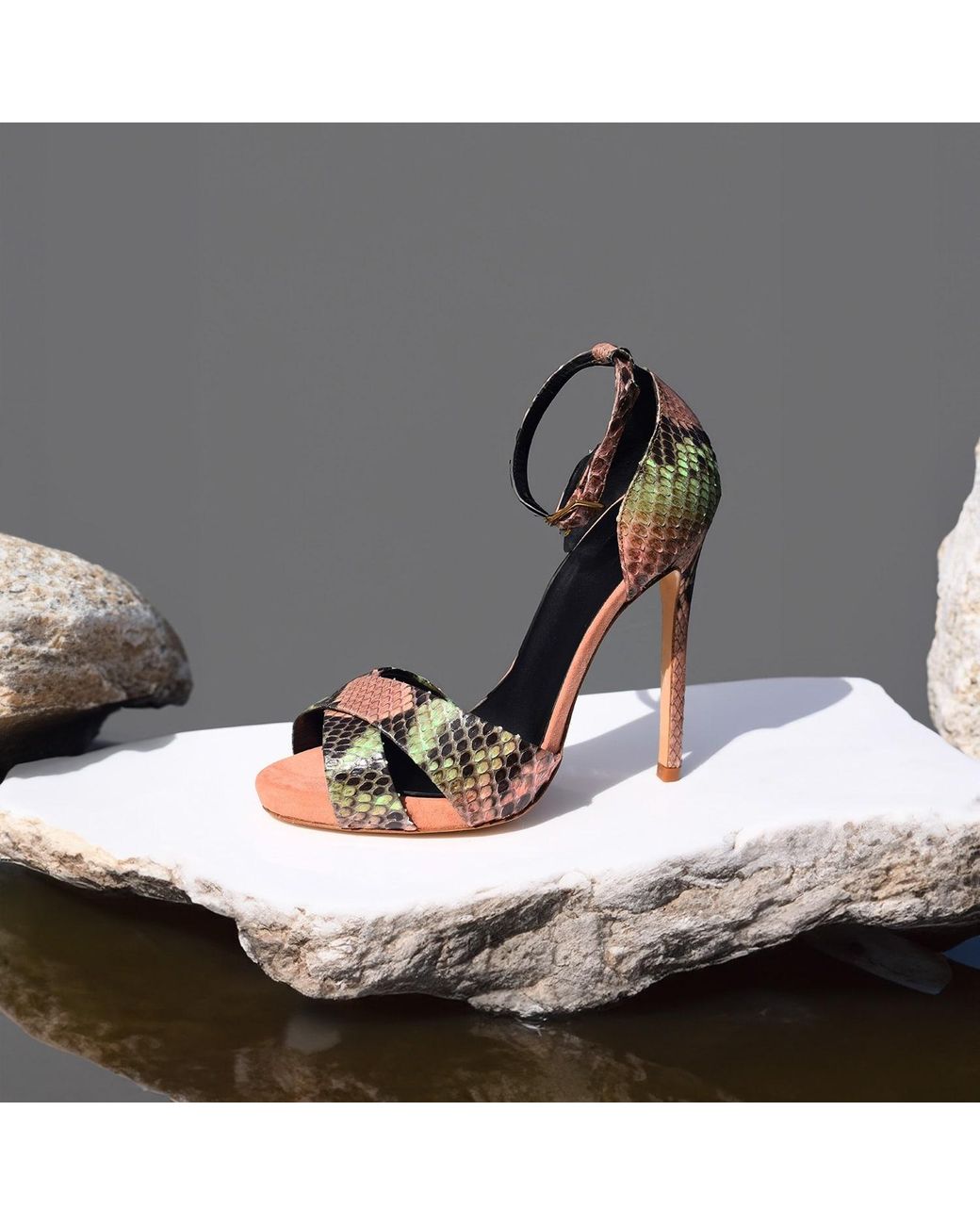 Aethra Shoes Black Anther Ankle Strap Sandal Stiletto Heels
