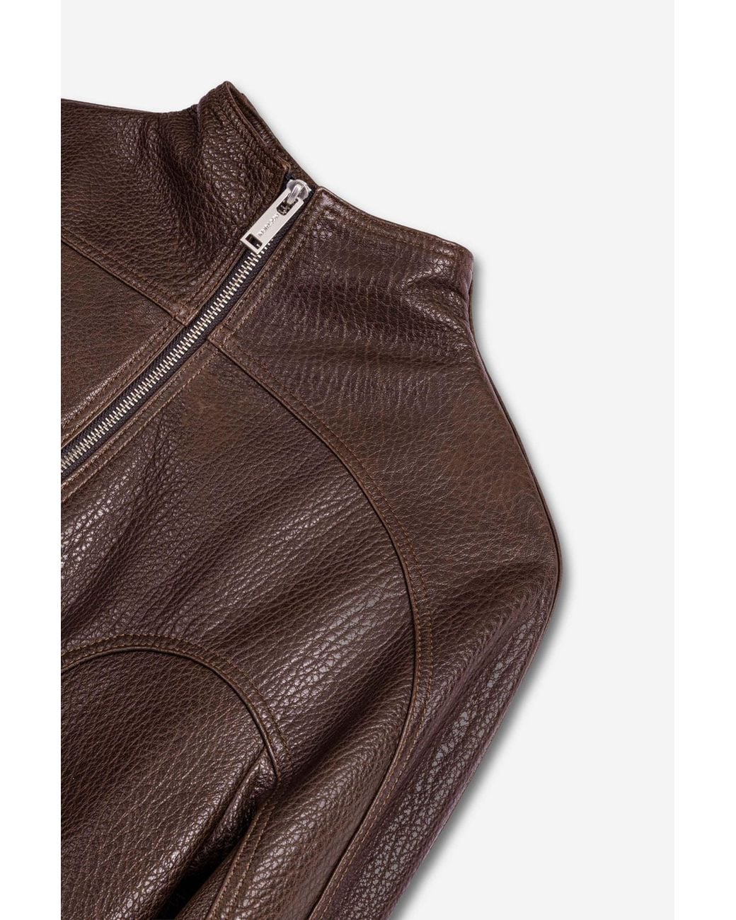 Nocturne Brown Stand Collar Leather Jacket