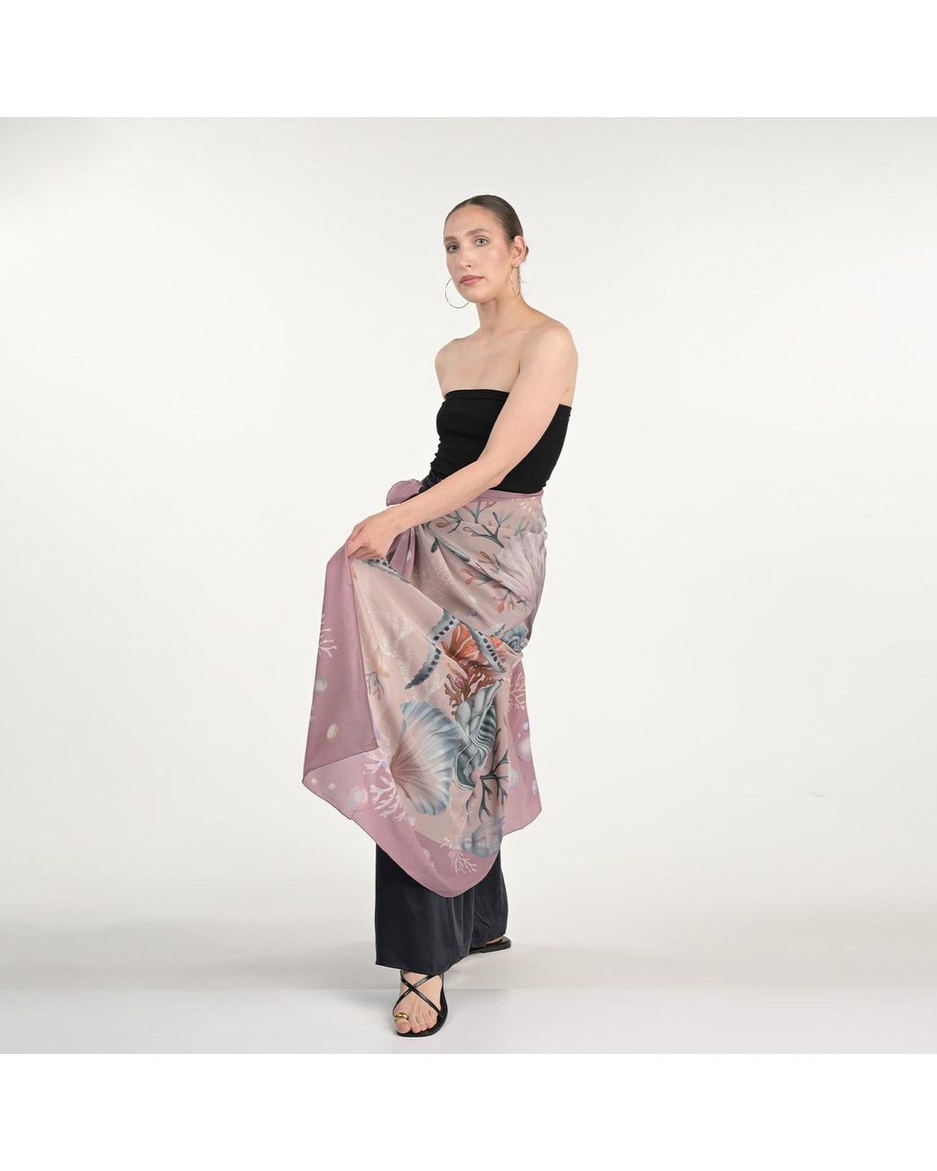 Silk&Soul Purple Shells And Pearls Scarf