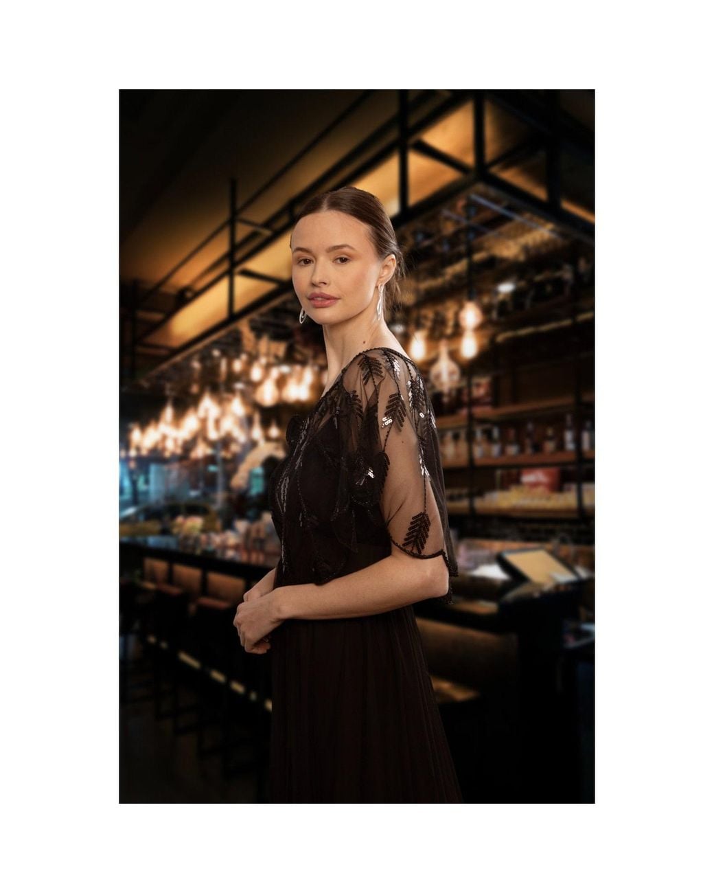 Saachi Black Mesh Sequin Capelet