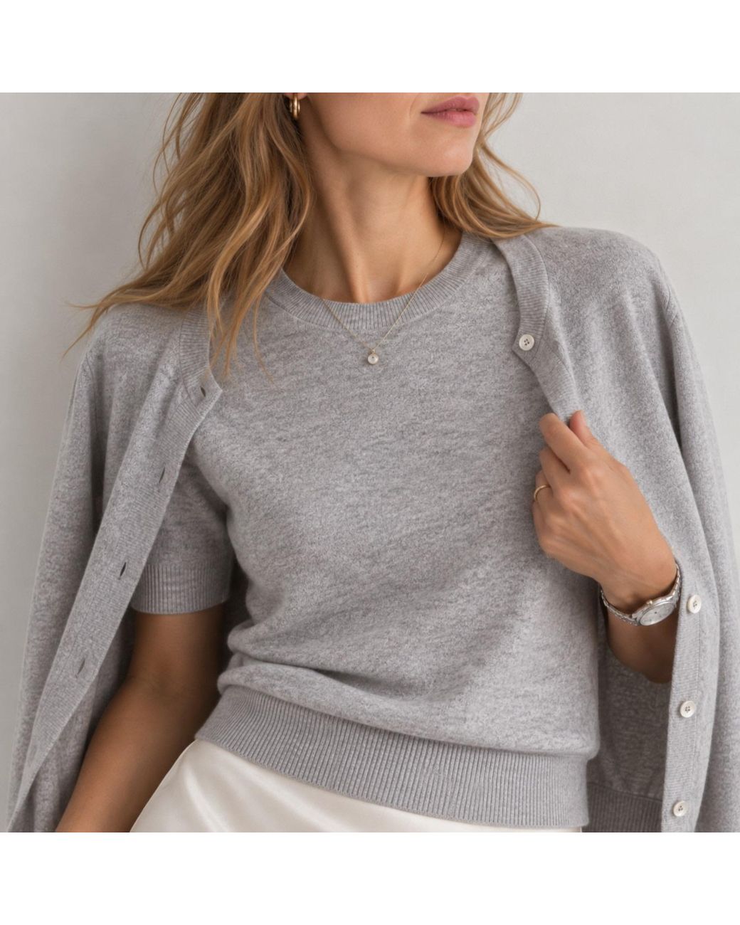 Nuvv Collection Gray Short Sleeve Wool & Cashmere Blend Sweater – Premium Italian Yarn