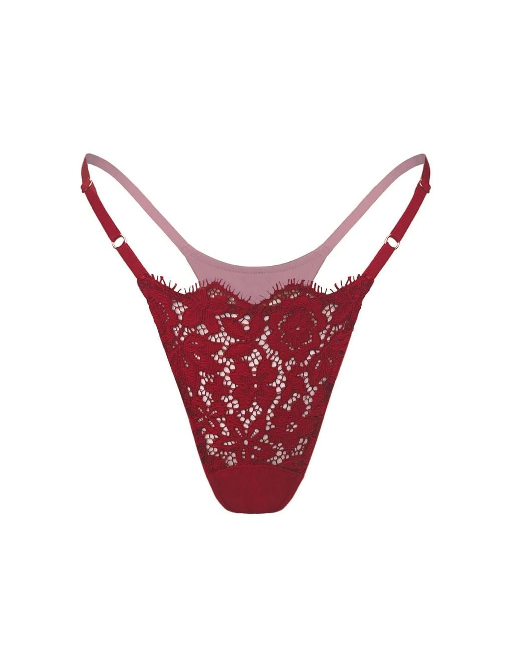 MONIQUE MORIN LINGERIE Red Frisson Micro-G Thong Bloodstone