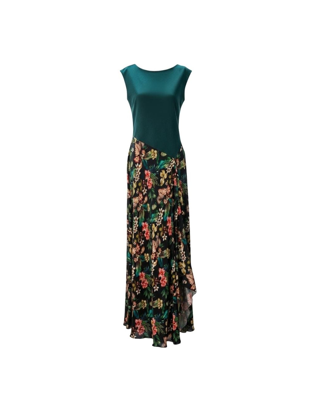 IZABELA MANDOIU Green Two-Tone Jersey Top Floral Midi Dress