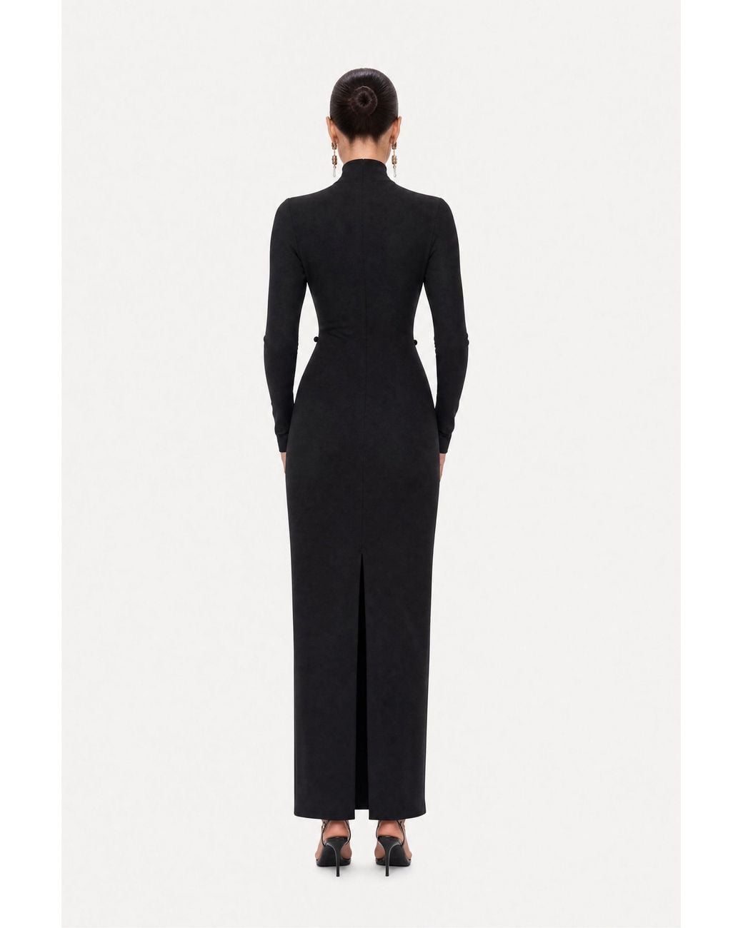 Nocturne Black Button Detail Stand Collar Maxi Dress